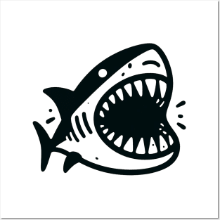 Stick Figure of a Shark in Black Ink Posters and Art